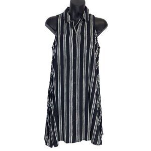 Banana Republic Factory Shirt Dress XS Striped Sleeveless Tunic A Line Black